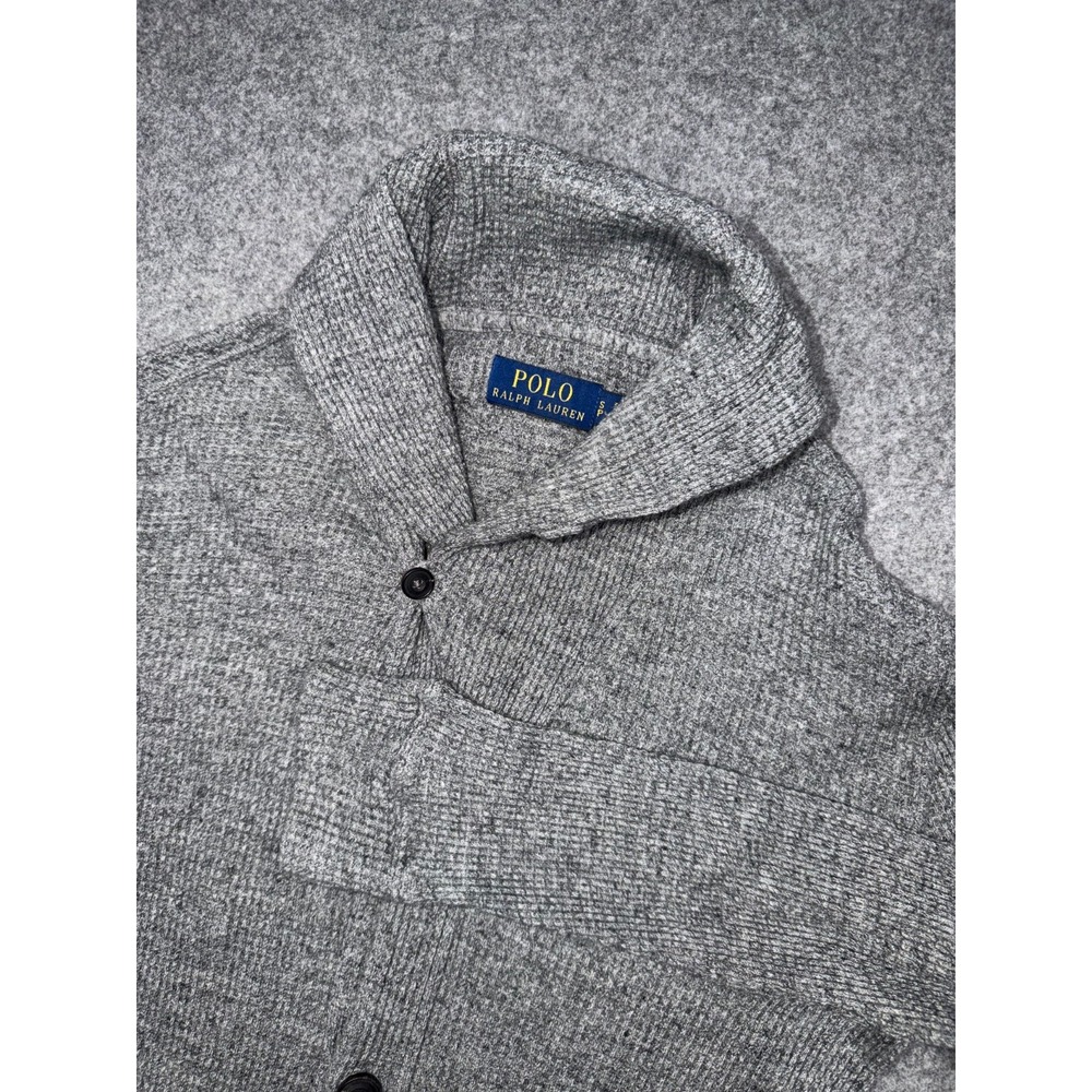 Polo Ralph Lauren Gray Waffle Knit Thermal Shawl Collar Cardigan Sweater Men SP